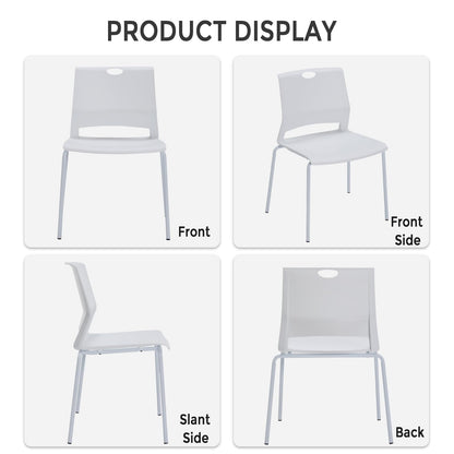 Sidanli Stackable Chairs Set of 4, Waiting Area & Breakroom Chairs in White with Back