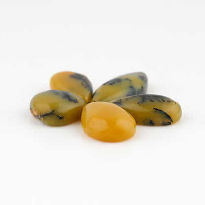 CRYSTALINES 5pcs, Wholesale Natural Yellow Dendrite Agate Gemstones, Bulk Flatback Cabochon Stones, DIY Jewelry Making, Healing Crystals, Polished Loose Supplies, Wire Wrapping, Gem Collection