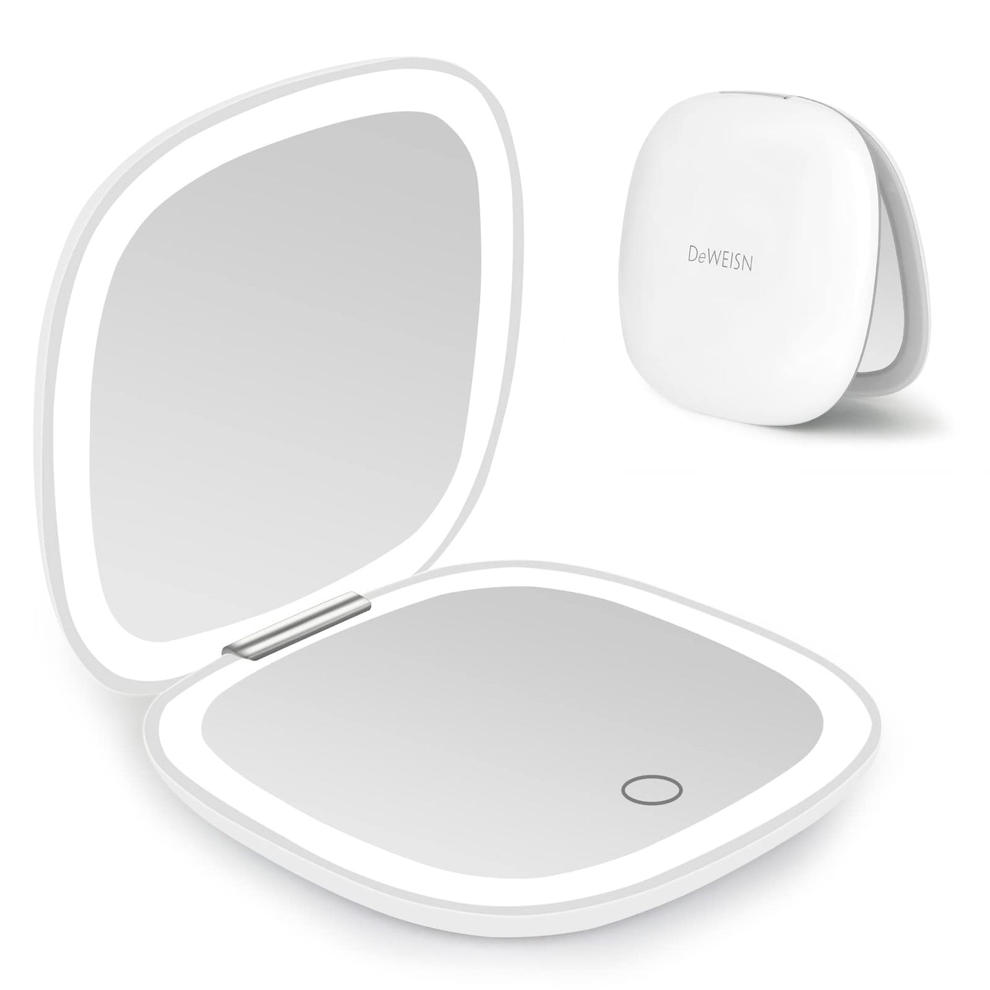deweisn Compact Mirror, Lighted Travel Makeup Mirror with 1X/10X Magnifying Double Sided Dimmable Portable Pocket Mirror for Handbag, USB Charging(Black)