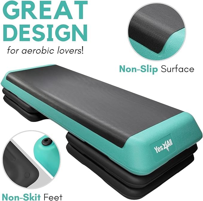 Yes4All Adjustable Workout Aerobic Exercise Step Platform Health Club Size with 4 Adjustable Risers Included and Extra Risers Options