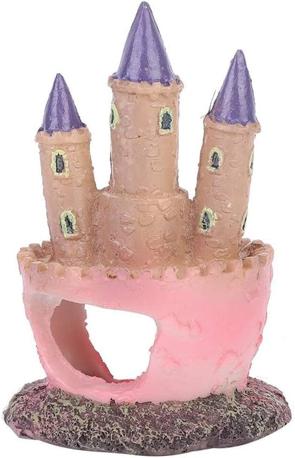 HERCHR Castle Aquarium Decoration, Fish Tanks Ornament Resin Castle Cave Hideouts House Plants Supplies Accessories Safe for Freshwater and Saltwater Fish Tanks(Pink)