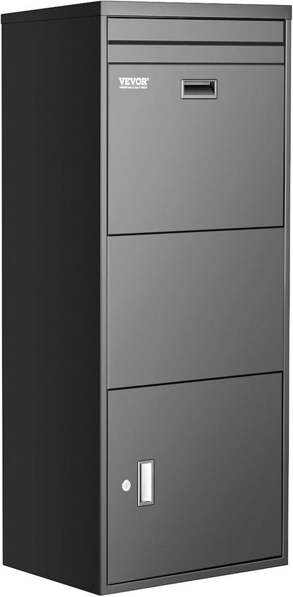 VEVOR Package Delivery Boxes for Outside, 47.2 in Mailbox for Parcel with Lock, Galvanized Steel Package Drop Box with Anti-Theft Design, Weather-Resistant Package Mailbox for Home and Office, Black
