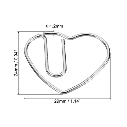 MECCANIXITY Paper Clip Heart-Shaped Cute Decorative Fun Clips Bookmarks 1.1 Inch Silver Tone for Organize Office Home, Pack of 100