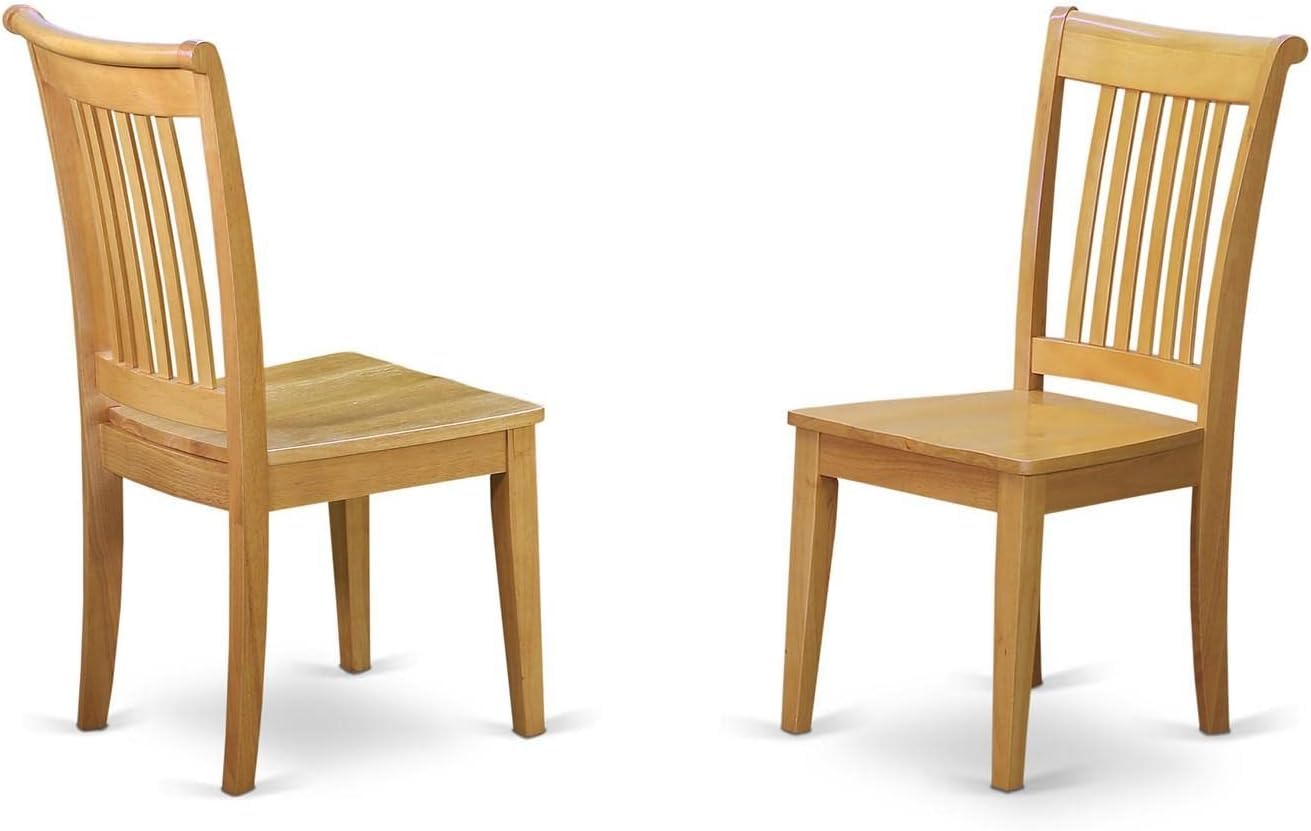 East West Furniture POC-OAK-W Portland Kitchen Dining Chairs - Slat Back Wooden Seat Chairs, Set of 2, Oak