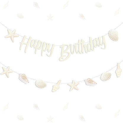 Kreatwow Sea Shell Happy Birthday Banner Beach Seashell Birthday Decorations Garland Beach Shell Party Decorations Ocean Themed Costal Seashell Starfish Party Under The Sea Mermaid Bday Decoration