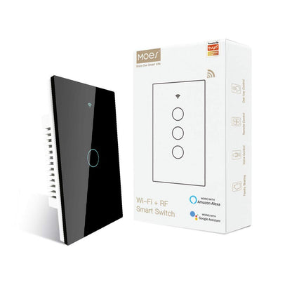 MOES Touch Wall Single Live Wire Smart Switch，No Neutral Wire Needed, 2.4GHz WiFi RF433 Light Switch Works with Smart Life/Tuya App, Alexa and Google Home, Single Pole 110V, White 1 Gang