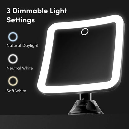 Fancii Rechargeable 10x Magnifying Mirror with 3 LED Light Settings, Dimmable Touch Light, Cordless, Locking Suction Mount, Lighted Mirror for Bathroom or Travel, Mira 2 (White)