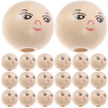 FOMIYES Wood Smile Beads 50pcs 14MM Wooden Round Beads Smile Face Ball Wood Spacer with Hole for DIY Jewelry Bracelet Necklace Craft Making