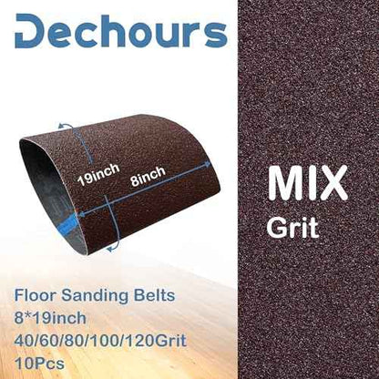 8" x 19" Sanding Belts Assorted Grits 40/60/80/100/120 Sandpaper ? 10 Pack Aluminum Oxide for EZ-8 Drum Sander, Ideal for Commercial and Residential Floor Sanding