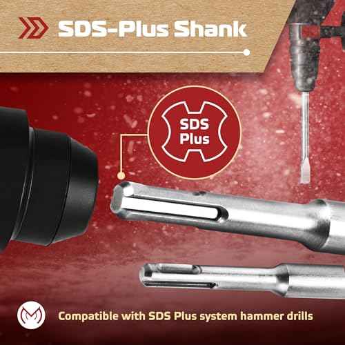 SDS Plus Chisel Set for Rotary Hammer Drills, 6 PCS SDS Chisel Set Includes Point, Flat, Scaling, Groove, Scraping, Tile, Hammer Drill Bits for Brick, Concrete, Block, Masonry