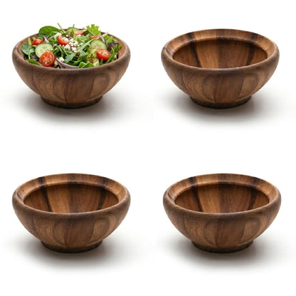 Ironwood Gourmet Salinas Small Salad Bowl Set, Set of 4 Individual Sized Wooden Salad Bowls, 7" x 3"
