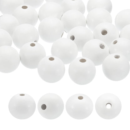 PATIKIL 30mm White Wooden Round Beads, 25 Pack Loose Beads for DIY Craft Jewelry Making Home Decoration