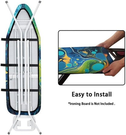 Turquoise Marble Fluid Steam Ironing Board Cover Green Blue Watercolor Splash