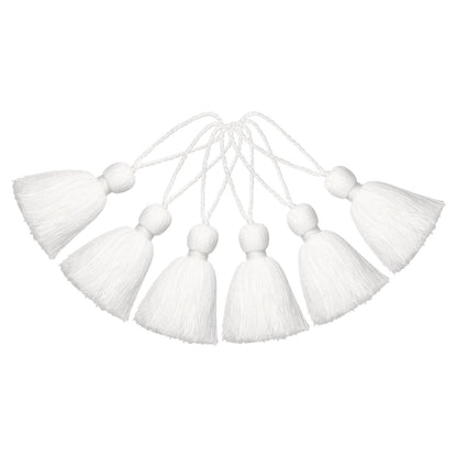 uxcell 10Pcs Mini Bookmark Tassels, 6" Gradient Polyester Tassels Soft Handmade Silky Floss with Cord Loop for Jewelry Making, Handbag, Pendant DIY Crafts, White