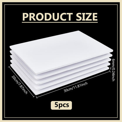 BENECREAT 5Pcs 1/4 Inch White Foam Boards, 12x8 Inch Rectangle PVC Foam Sheet Poster Board for Mounting, Crafts, Art, Display, Presentation and Projects