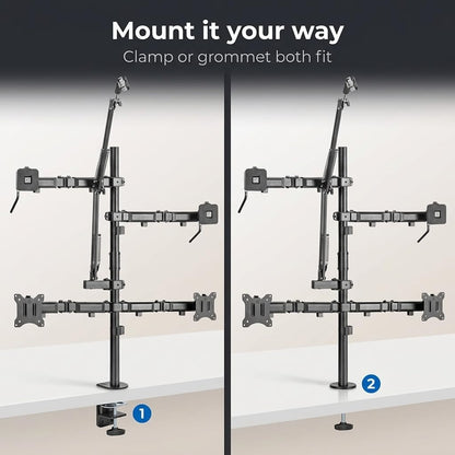Mount-It! All in One Live Streaming Equipment - 5 Arm Desk Mount - Holds Dual Monitors, Cameras, Ring Light with Mic Desktop Stand Set, YouTube Setup for Podcasting, Gaming, Zoom, Clamp/Grommet Base