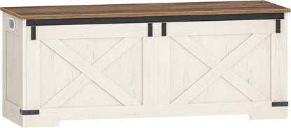 Hzuaneri 47.2" Storage Chest, Large Storage Trunk with 2 Hinges, Farmhouse Wooden Box Bench, Lift-Top Organizer Chest, Entryway Trunk for Bedroom, Living Room, White and Brown SB12114X