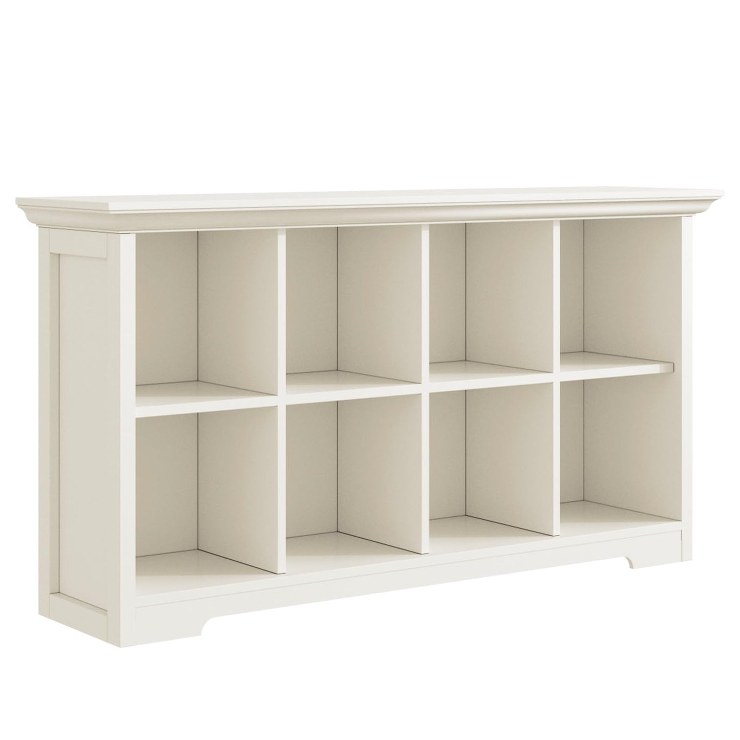 OSCHF Cube Shelf Bookcase with Base - Wooden 2 Tiers Floor Standing Low Storage Cabinet for Home and Office, 8-Cube Lattice Bookshelf, Warm White
