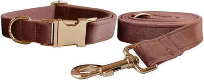 Love Dream Velvet Dog Collar and Leash Set, Soft & Comfy Adjustable Dog Leash and Collar with Heavy Duty Metal Buckle for Small Medium Large Dogs Training & Walking (Large, Dark Pink)