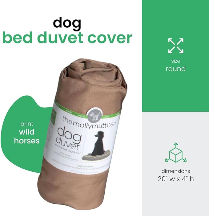 Molly Mutt Petite Dog Duvet Cover - Round - Wild Horses Print - Measures 20’’ x 4’’ - 100% Cotton - Durable - Breathable - Sustainable - Machine Washable Dog Bed Cover - Pre-Shrunk