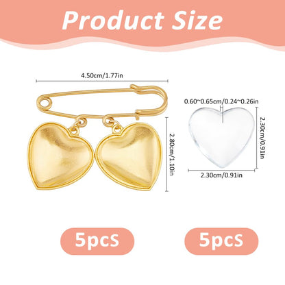 SUPERFINDINGS 5 Set Wedding Bouquet Photo Charm Gold Bridal Brooches Pins DIY Pin Brooch Making Kit Alloy Double Heart Style Pendant Memorial Photo Charm for Women Wedding Memory Bridal Jewelry Gift