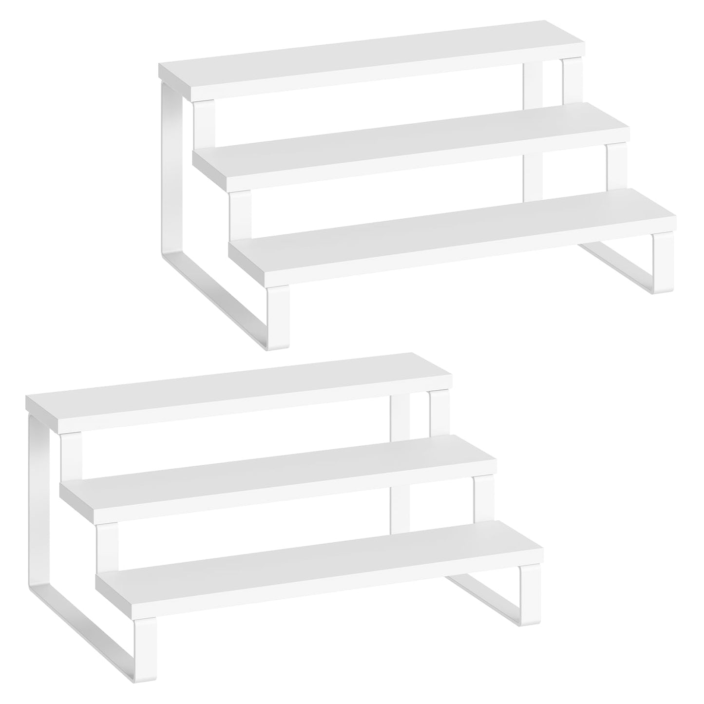 YATINEY Spice Rack, Wooden Display Riser Stand, Set of 2, Vanity Display Stand, Perfume Organizer, Tiered Countertop Organizers, Space Saving, for Kitchen Spices,Syrup, Coffee Mugs, White SR03L2WW