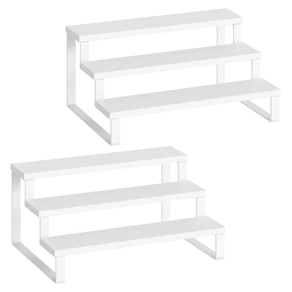 YATINEY Spice Rack, Wooden Display Riser Stand, Set of 2, Vanity Display Stand, Perfume Organizer, Tiered Countertop Organizers, Space Saving, for Kitchen Spices,Syrup, Coffee Mugs, White SR03L2WW