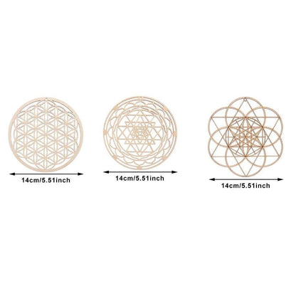 HomeSoGood 3Pcs Crystal Grid Board Sacred Geometry Wall Art Set Metatron Cube, Home Decor Handmade Coasters Craft Making Ornament