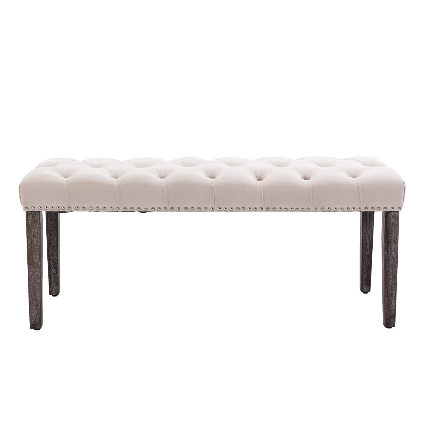 Aursrenty Velvet Upholstered Tufted Bench with Rubber Wooden Legs, Velvet Cushion, 45.28" L Accent Footrest Stool for Living Room, Entryway, Dining Room, Bedroom Beige