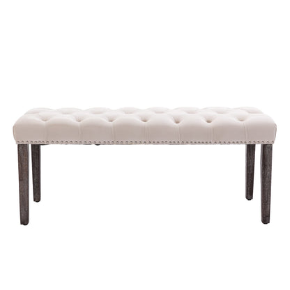 Aursrenty Velvet Upholstered Tufted Bench with Rubber Wooden Legs, Velvet Cushion, 45.28" L Accent Footrest Stool for Living Room, Entryway, Dining Room, Bedroom Beige
