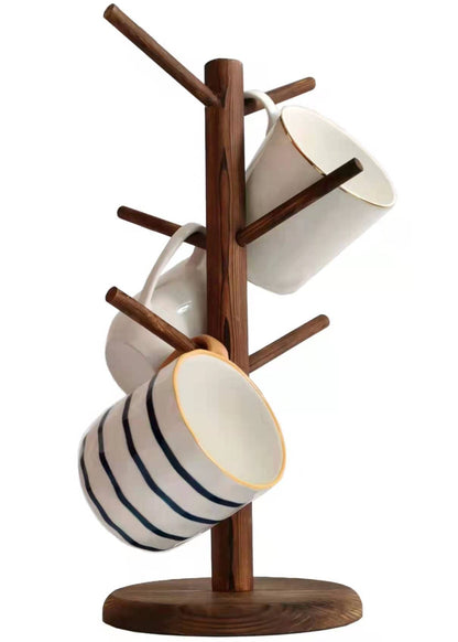 Dorhors Mug Holder Tree,Coffee Cup Holder with 6 Hooks, Wood Mug Rack for Counter,Coffee Bar Accessories and Orgnizer Station(Brown)