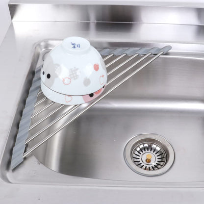 Ahyuan Roll up Dish Drying Rack Over The Sink Kitchen Roll up Sink Drying Rack Portable Dish Drainer Foldable Dish Drying Rack (Warm Gray, 17.8''X17'')