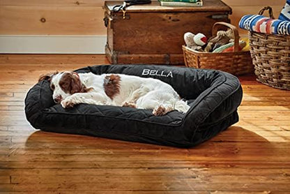 Orvis Comfort Fill-Eco Couch Dog Bed – Plush Three-Sided Bolster with Comfort Fill-Eco Cushion, Quilted Cover, Zip-Off & Machine Washable, Slate - Small