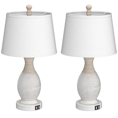 PARTPHONER Table Lamps Set of 2, Bedside Touch Lamp with USB C+A Charging Ports, Side Table Lamp with White Fabric Shade (LED Bulbs Included)