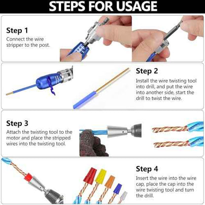 Wire stripper for drill, 14-12-10-8-6 gauge wire strippers,electrician tools, wire twister tool for drill, cable quick stripper set with 20 wire caps and 1 spare blade
