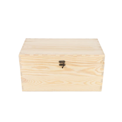 JJSQ Large Wooden Storage Box with Hinged Lid Rectangle Unfinished Unpainted Accessories Storage Wood Box for Crafts DIY Decoration Natural (13.8" x 7.9" x 7.1" IN)