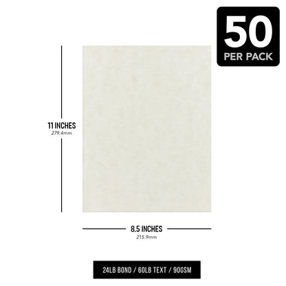 Natural Parchment Paper – Great for Certificates, Menus and Wedding Invitations | 24lb Bond / 60lb Text / 90GSM | Writing, Copy, Printing – 8.5 x 11 Letter Size Paper | 100 Sheets per Pack