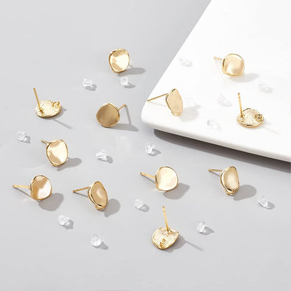 BENECREAT 12PCS 18K Gold Plated Earring Studs with Vertical Loops, 40Pcs Plastic Ear Nuts for DIY Jewelry Making