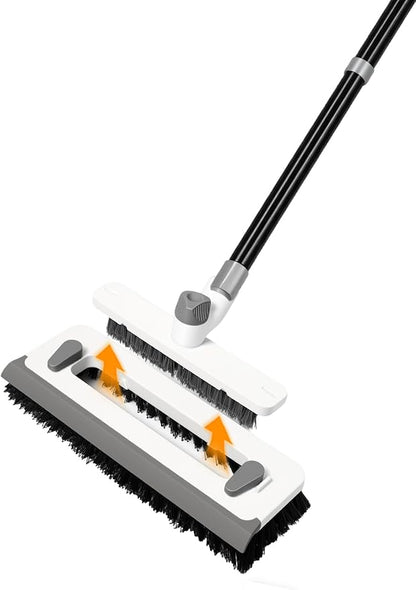 3 in 1 Floor Scrub Brush with Long Handle 55" Push Broom Stiff Bristle Scrubber