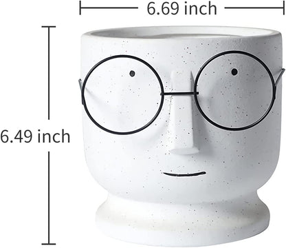 Face Planters Pots,5.12 inch Unglazed Terracotta Pots Ceramic Human Face Vase Succulent Head Planter Pot Face Flower Pot Containers with Drainage Hole for Indoor Plants Home Desk Dec(5.12 inch-White)