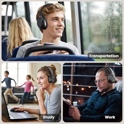 Riibox Y7Pro Hybrid Active Noise Cancelling Headphones, LDAC Hi-Res Audio, 100H Playtime, Bluetooth 6.0, Customize EQ via App, Comfort Fit Wireless Over-Ear Headphones for Home Office Travel