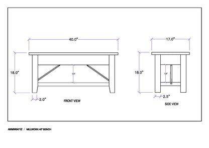 Alaterre Furniture Millwork 40 in. Bench - Modern Industrial Style with Zinc Metal and Wood, Sturdy Seating and Storage Shelf for Living Room, Entryway, or Bedroom