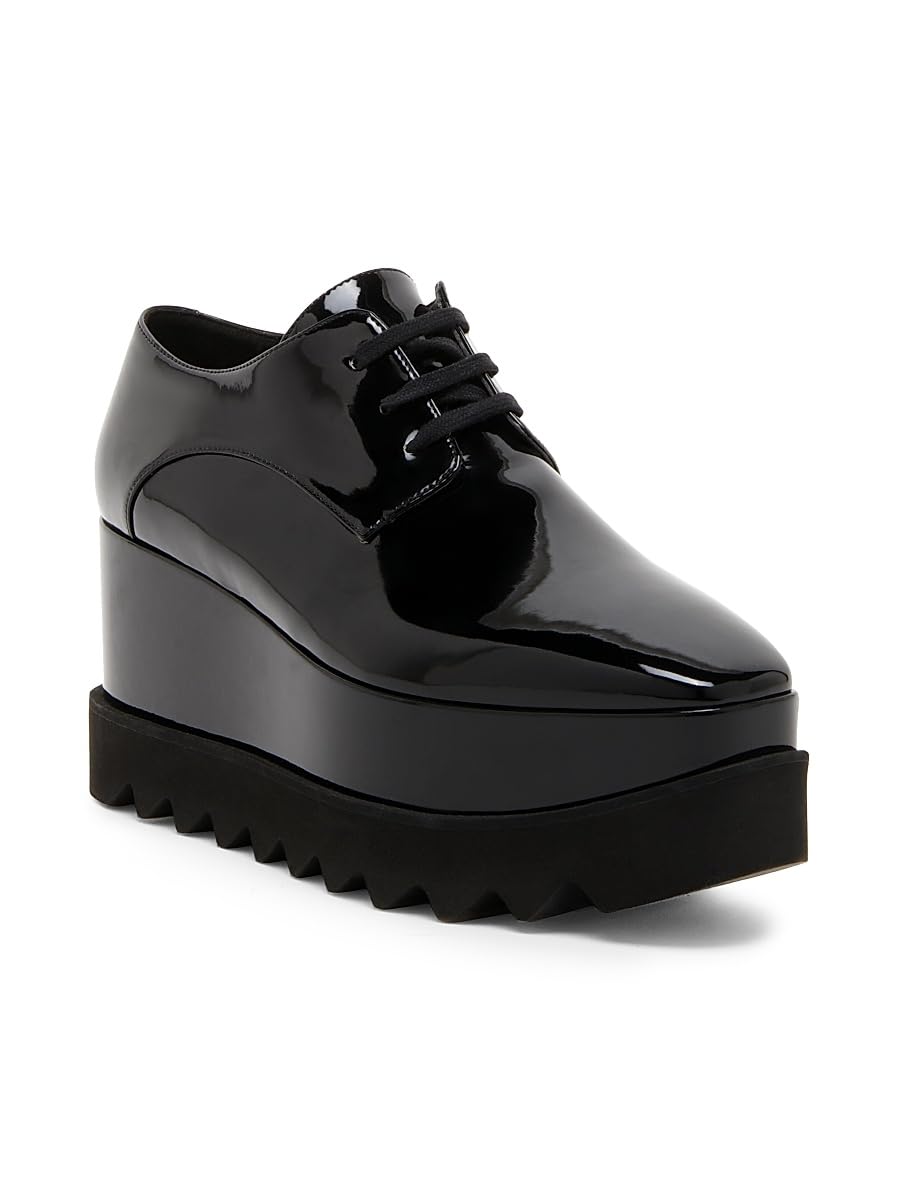 Stella McCartney, Elyse Shiny Patent 75MM Platform Lace-Up Shoes, 36 (6), Black