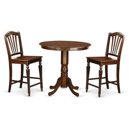 East West Furniture JACH3-MAH-W 3 Piece Counter Height Dining Table Set Contains a Round Wooden Table with Pedestal and 2 Kitchen Dining Chairs, 36x36 Inch, Mahogany