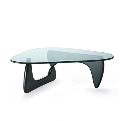 EASYSOUL Modern Glass Coffee Table, 32.68" D x 22.44" W x 15.75" H, Abstract Round Tea Tables for Living Room Home Office Industrial Cocktail Tables (Black-Clear Glass, 32.68")