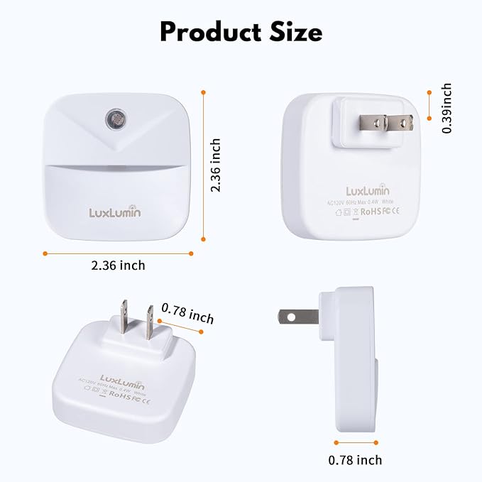 LuxLumin LED Night Lights Plug into Wall with Dusk-to-Dawn Sensor, Automatically Turn on and Off,Night Light for Kids,Bedroom,Bathroom,Stairs,Warm White, 6 Packs