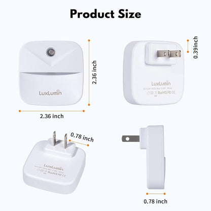 LuxLumin LED Night Lights Plug into Wall with Dusk-to-Dawn Sensor, Automatically Turn on and Off,Night Light for Kids,Bedroom,Bathroom,Stairs,Warm White, 6 Packs
