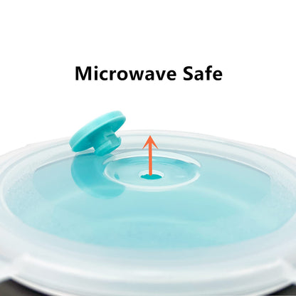 CCyanzi 3piece Round Collapsible Bowl with Lids, Silicone Food Storage Containers, Microwave & Freezer Safe, Space Saving for Kitchen Cabinet and Camping Backpack,(Pink)