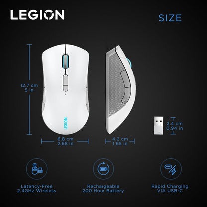 Lenovo Legion M410 Wireless RGB Gaming Mouse – 6 Button Palm Grip Mouse with 16,000 DPI, 53 Hour Rechargeable Battery, 2-Zone RGB Lighting, NVIDIA Reflex Compatible