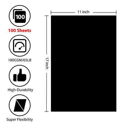 OcePor 100 Sheets Black Cardstock 11” x 17”, 65lb/180gsm Black Card Stock, Thick Card Stock Paper, Heavy Cardstock Paper for Printer, Resume, Scrapbooks, Art, Crafts, Business Cards